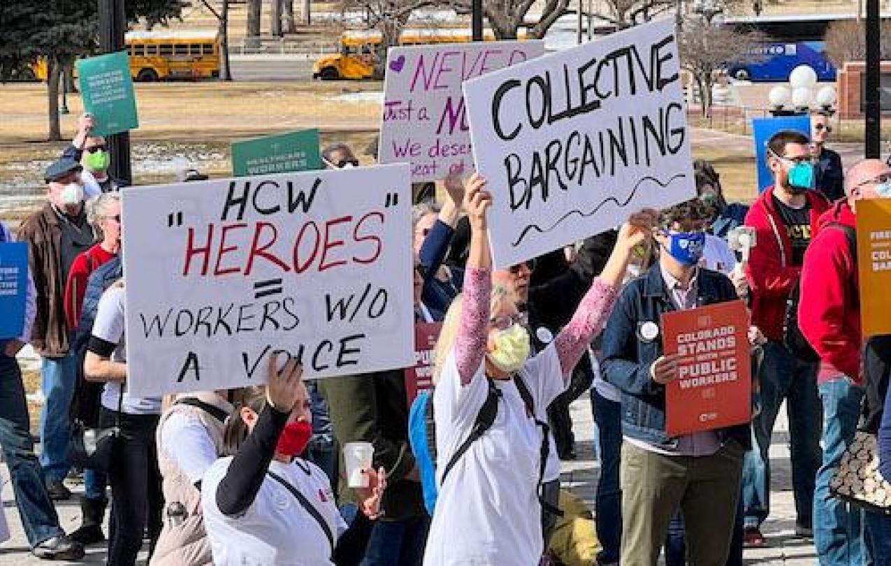 Union members rally for collective bargaining rights at Colorado State Capitol